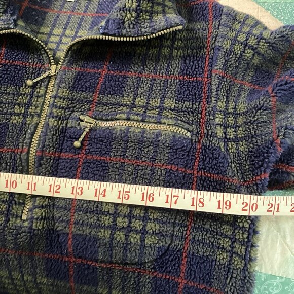 Vintage Bruzer Fleece Mens S Oversized Plaid 1/2 Zip Drawstring 90s Grandpa - Picture 6 of 7